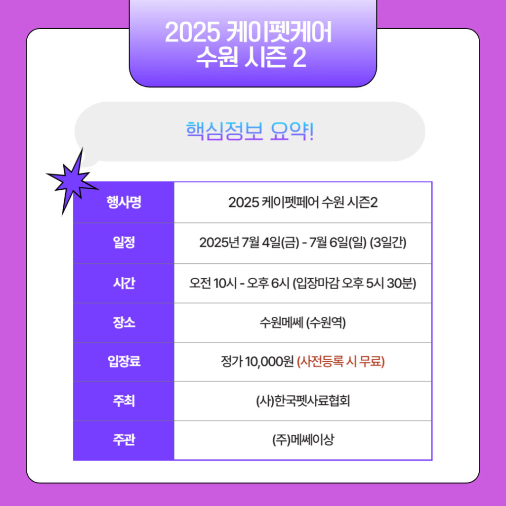 2025 케이펫케어 수원 시즌2 핵심정보 요약